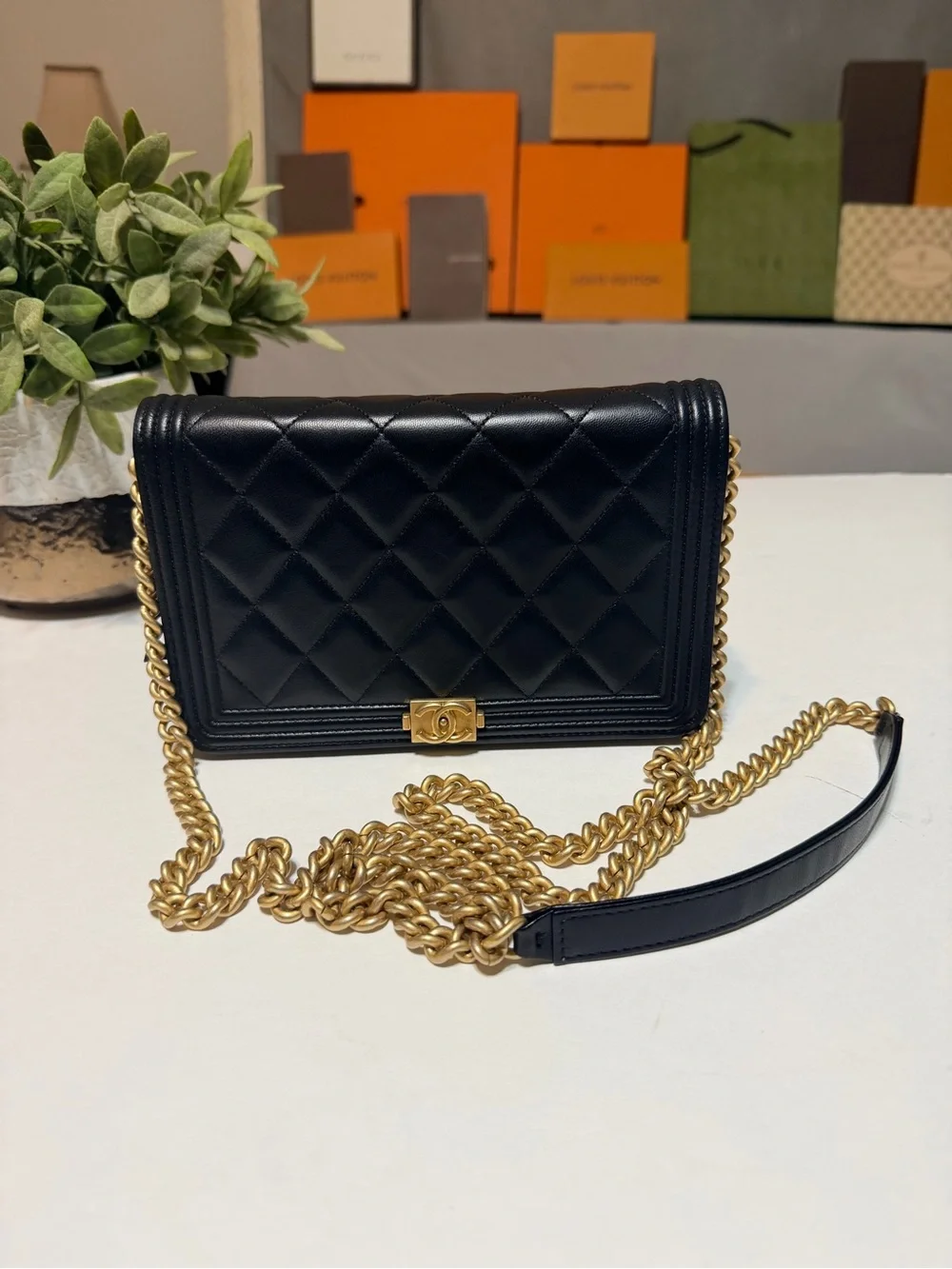 Quilted boy wallet on chain